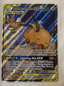 Pokemon TCG Holo Rare Full Art Tag Team Raichu Alolan Raichu - Image 1