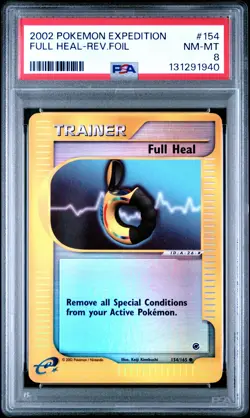 2002 POKEMON EXPEDITION #154 FULL HEAL-REVERSE FOIL PSA 8 - Image 1