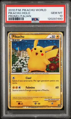 2010 POKEMON WORLD COLLECTION ITALIAN PROMO PIKACHU-HOLO PSA 10 - Image 1