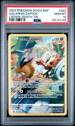2023 POKEMON SWSH BLACK STAR PROMO CROWN ZENITH TIN #283 GALARIAN ZAPDOS PSA 10 - Image 1