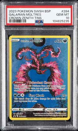 2023 POKEMON SWSH BLACK STAR PROMO CROWN ZENITH TIN #284 GALARIAN MOLTRES PSA 10 - Image 1