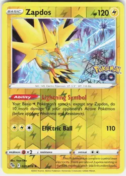 Zapdos Holo Rare Pokemon GO 029/078 NM Reverse Holofoil - Image 1