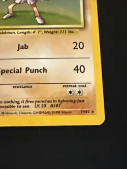 Pokemon Hitmonchan Base Set 7/102 Holo Rare Basic 70 HP Jab Special Punch 1999 - Image 3