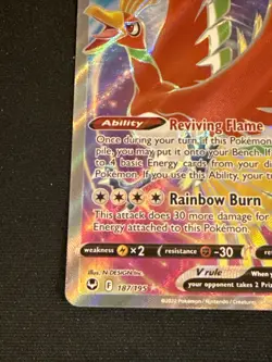 Pokemon TCG Ho-Oh v Full Art 187/195 SWSH12: Sword & Shield Silver Tempest Holo - Image 2