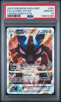 2023 Pokemon TCG Lucario VSTAR SWSH291 Crown Zenith ETB Promo PSA 10 Gem Mint - Image 1