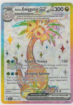 Pokemon TCG Pokemon Alolan Exeggutor Ex Exeggutor Ultra Rare Holo 225/191 NM - Image 1