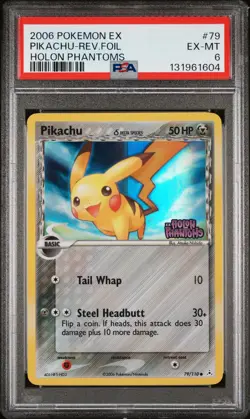 2006 POKEMON EX HOLON PHANTOMS #79 PIKACHU-REVERSE FOIL PSA 6 - Image 1