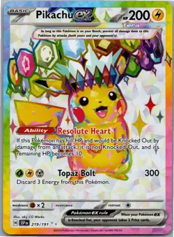 Pokemon Pikachu ex Ultra Rare SV08: Surging Sparks 219/191 NM - Image 1