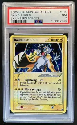 2005 Pokemon EX Unseen Forces Raikou Holo #114/115 PSA 7 swirl 🌀 - Image 1