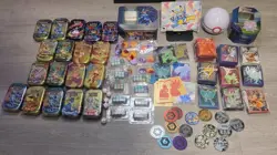 HUGE Pokemon TCG Accessories Lot Sleeves Coins Tins Stickers Energy Dice SEALED - Image 1