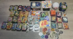 HUGE Pokemon TCG Accessories Lot Sleeves Coins Tins Stickers Energy Dice SEALED - Image 2
