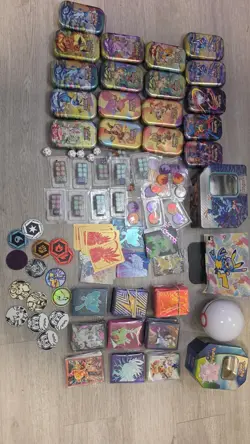 HUGE Pokemon TCG Accessories Lot Sleeves Coins Tins Stickers Energy Dice SEALED - Image 5