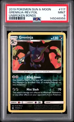 2019 POKEMON SUN & MOON UNBROKEN BONDS #117 GRENINJA-REVERSE FOIL PSA 9 - Image 1
