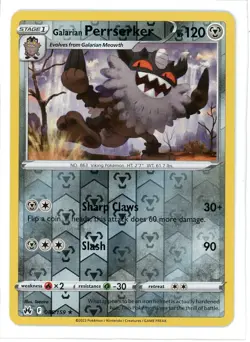 Galarian Perrserker Reverse Holo 085/159 Crown Zenith Pokemon Card - Image 1