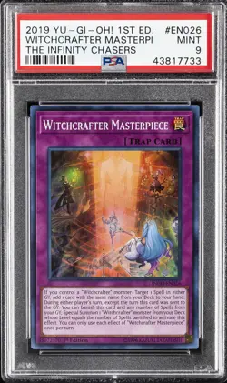 2019 YU-GI-OH! THE INFINITY CHASERS 1ST ED #EN026 WITCHCRAFTER MASTERPIECE PSA 9 - Image 1
