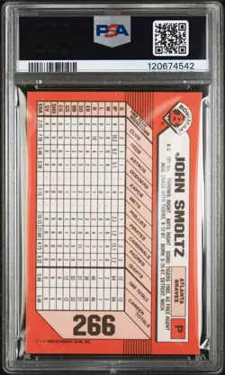 1989 Bowman TIFFANY #266 John Smoltz HOF RC AUTO Autographed PSA 8 DNA 10 - Image 2