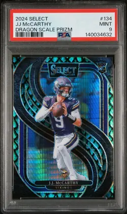 2024 PANINI SELECT DRAGON SCALE PRIZM #134 JJ MCCARTHY 29/81 PSA 9 - Image 1