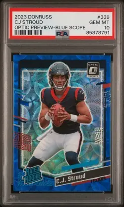 Cj Stroud 2023 Panini Donruss Optic Preview Blue Scope Rated Rookie PSA 10 GEM - Image 1