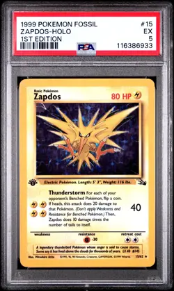 ZAPDOS Fossil 1st Edition Holo Rare #15 PSA 5 Vintage Pokemon [Nostalgium] - Image 1