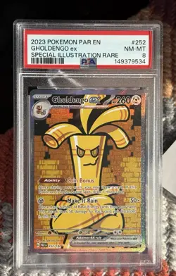 PSA 8 2023 Pokemon SV04 Paradox Rift Gholdengo ex 252/182 SIR Holo EN - Image 1