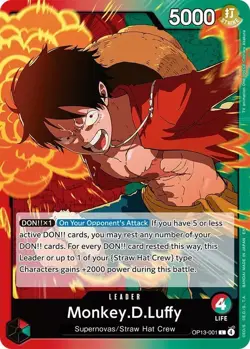 MONKEY.D.LUFFY (001) OP13-001 LEADER CARRYING ON HIS WILL ONE PIECE NM - Image 1