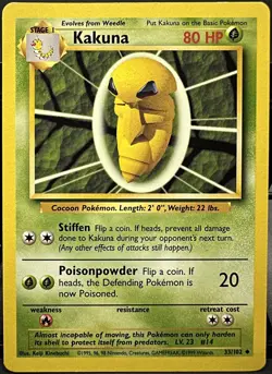 Kakuna 33/102 Base Set Unlimited Pokemon TCG 1999 LP - Image 1