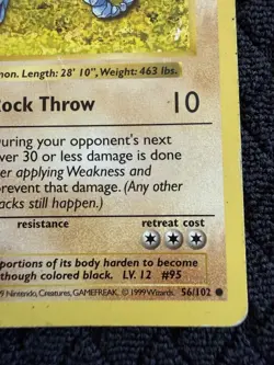 Pokemon TCG Onix Base Set Shadowless 1st Edition Common Card 56/102 - Image 4