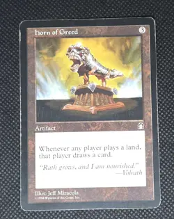 MTG Horn of Greed - Stronghold - Rare - DMG - Vintage Magic The Gathering - Image 1