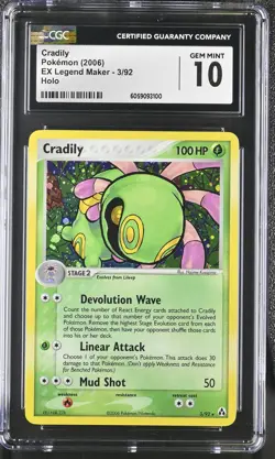CGC 10 GEM MINT Cradily 2006 EX Legend Maker 3/92 Holo Pokemon Card - Image 1