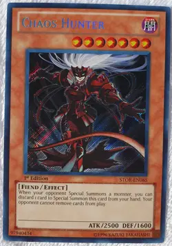 Yugioh 1x Chaos Hunter STOR-EN085 Secret Rare 1st Edition Near Mint - Image 1