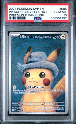 2023 POKEMON SVP EN-SV BLACK STAR PROMO #085 PIKACHU WITH GREY FELT HAT PSA 10 - Image 1