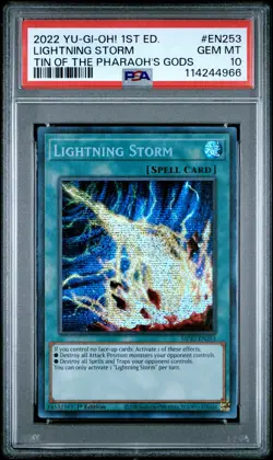 2022 YU-GI-OH! TIN OF THE PHARAOH'S GODS 1ST ED #EN253 LIGHTNING STORM PSA 10 - Image 1