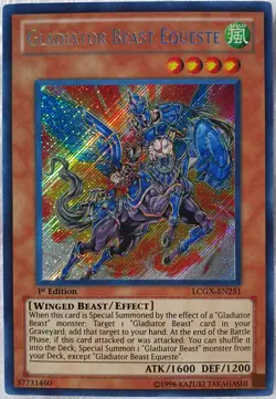 Yugioh 1x Gladiator Beast LCGX-EN251 Equeste Secret Rare 1st Edition Near Mint - Image 1