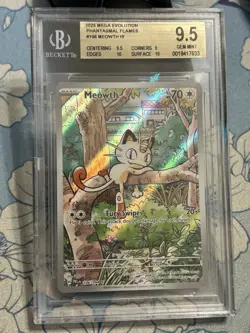 2025 POKEMON PHANTASMAL FLAMES #106/094 MEOWTH ILLUSTRATION RARE BGS 9.5 - Image 1