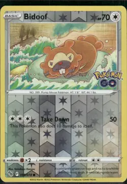 Bidoof 059/078 Common Pokemon GO Pokemon Reverse Holo Near Mint - Image 1