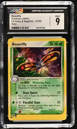 CGC 9 MINT Beautifly 2003 EX Ruby & Sapphire 2/109 Holo Pokemon Card - Image 1