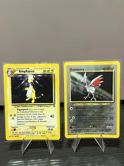 Pokemon TCG Lot of 2 Neo Genesis Ampharos 11/111, Skarmory 13/111 Holo MP/HP/DMG - Image 1