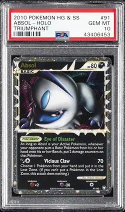 2010 POKEMON HEARTGOLD & SOULSILVER TRIUMPHANT #91 ABSOL-HOLO PSA 10 - Image 1