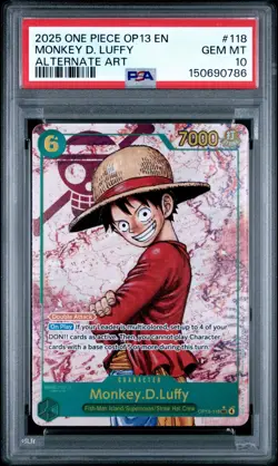 2025 ONE PIECE OP13 118 MONKEY D. LUFFY ALT ART PSA 10 - Image 1