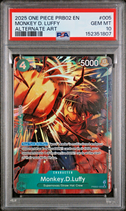 PSA 10 MONKEY D. LUFFY 2025 ONE PIECE PRB02 ALTERNATE ART 005 PARALLEL GEM MINT - Image 1