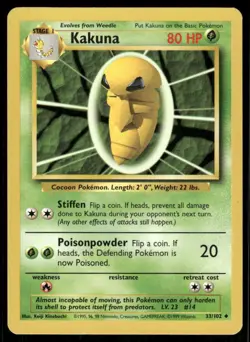 Pokemon Cards Kakuna 33/102 Base Set WOTC Uncommon NM - Image 1