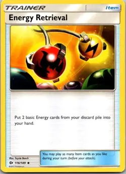 Energy Retrieval 116/149 Uncommon Sun & Moon Pokemon Card NM - Image 1