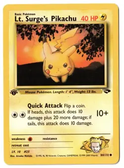 Pokemon EN LT Surge's Pikachu 1st Ed 84/132 LP-MP - Image 1