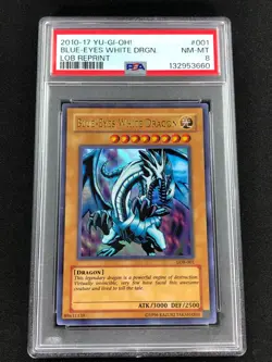 Yugioh 2010 Blue Eyes White Dragon LOB-001 PSA 8 Ultra Rare - Image 1