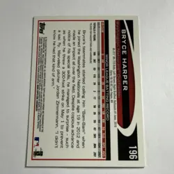 Bryce Harper 2012 Topps Chrome Rookie Card #196 Nationals MLB - Image 3