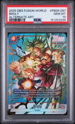 2025 DRAGON BALL SUPER FUSION WORLD SAIYAN'S PRIDE ALTERNATE ART BROLY PSA 10 - Image 1