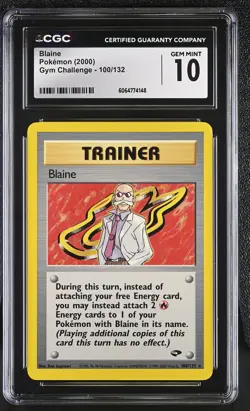 CGC 10 GEM MINT Blaine 2000 Gym Challenge 100/132 Pokemon Card - Image 1