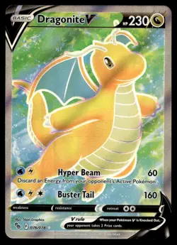 NM Pokemon GO Dragonite V (Full Art) Ultra Rare 076/078 Pokemon TCG - Image 1