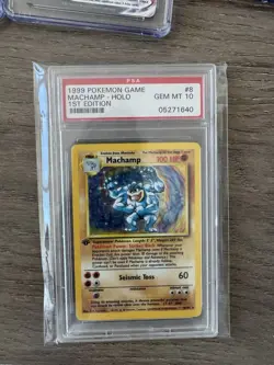 1999 Pokemon Base Set 1st Edition Holo Machamp #8 PSA 10 GEM MINT - Image 1