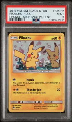 POKEMON TEAM UP SM BLACK STAR PROMO PIKACHU #SM162 HOLO PSA 9 MINT #130921090 - Image 1